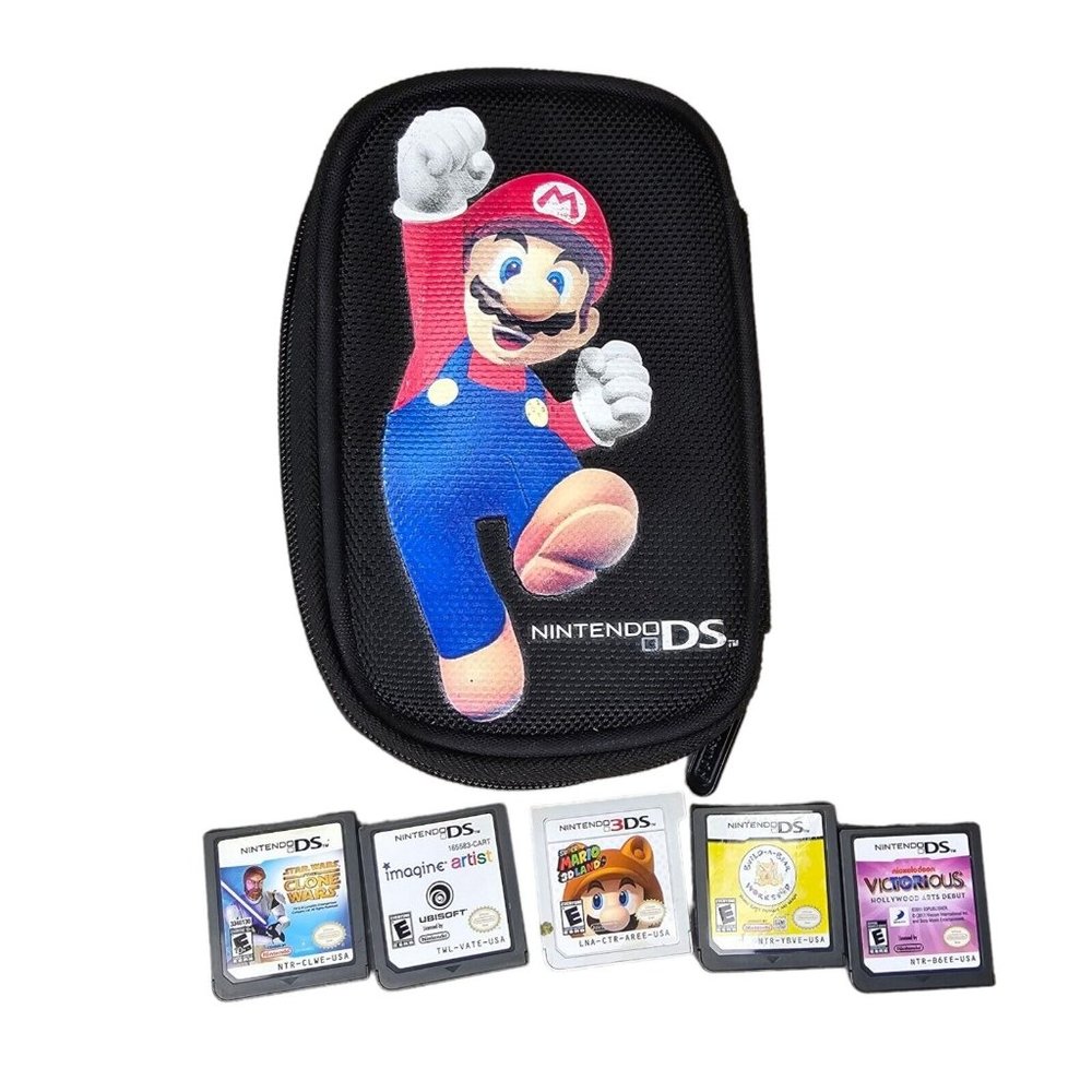 Nintendo DS Game Lot Mario Case Star Wars Clone Wars Super Mario 3DS Land‎